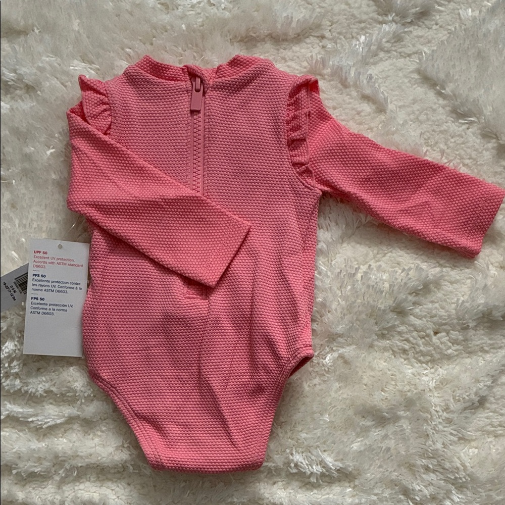 Baby Girls' Pink Long Sleeve One-Piece Swimsuit
